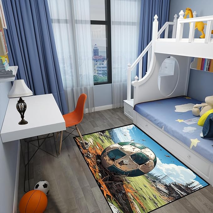 Football Rug for Boys Bedroom - Kids Rug Football Rug Basketball Rugs for Teen Boys Bedroom Football Carpet for Boys Bedroom Football Rugs for Boys Girls Sports Room,4'×5'