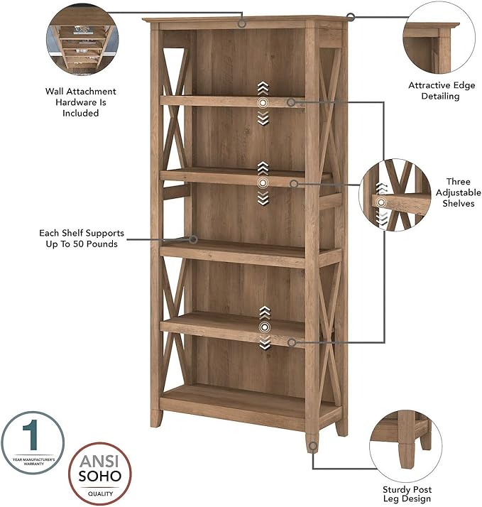 Bush Furniture Salinas Hutch, Desk Attachment with Shelf Storage for Home Office, 60W, Ash Brown