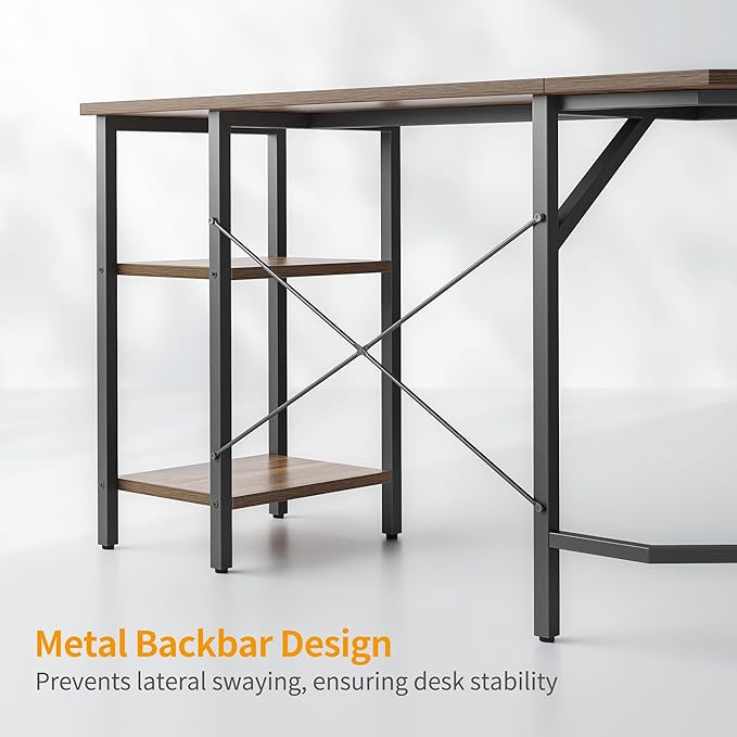 BANTI L Shaped Desk with Shleves, 50.4 inch Large Corner Desk with Two Storage, Space Saving, Easy to Assemble, Brown