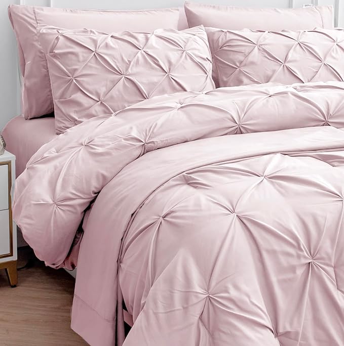 LANE LINEN Bedding Set for Split King Mattress, 8 Piece Split King Bed in a Bag for Girls with 1 King Comforter, 1 King Size Flat Sheet, 2 Twin XL Fitted Sheets, 2 Pillowcases & 2 Shams - Sepia Rose