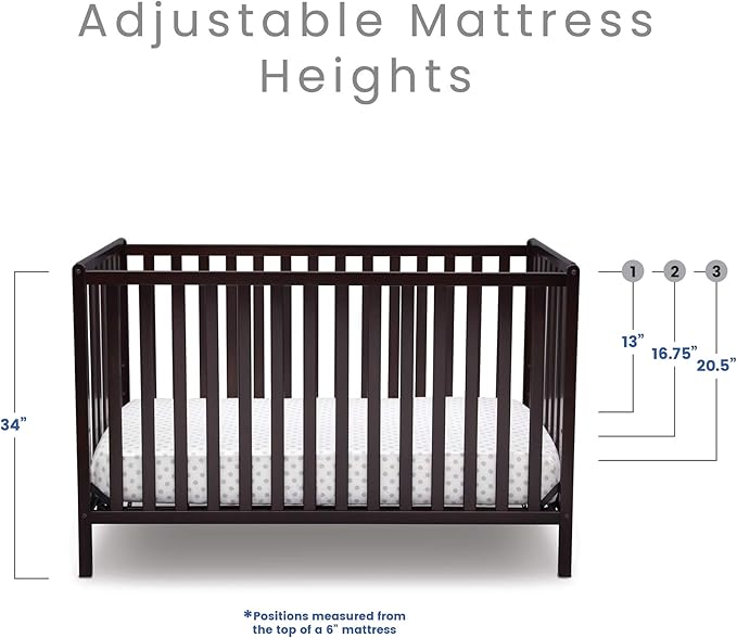 Delta Children Heartland 4-in-1 Convertible Crib, Dark Chocolate + Delta Children Twinkle Galaxy Dual Sided Recycled Fiber Core Crib and Toddler Mattress (Bundle)