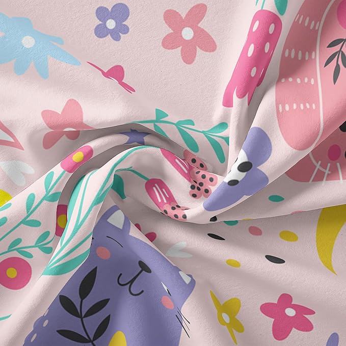 Floral Cat Comforter Twin Size,Pink Cat Comforter Set for Kids Teens Girls,3Pcs Bedding Set Printed Comforter with 2 Pillowcases,Down Alternative,Soft and Lightweight(Pink,Twin Size)