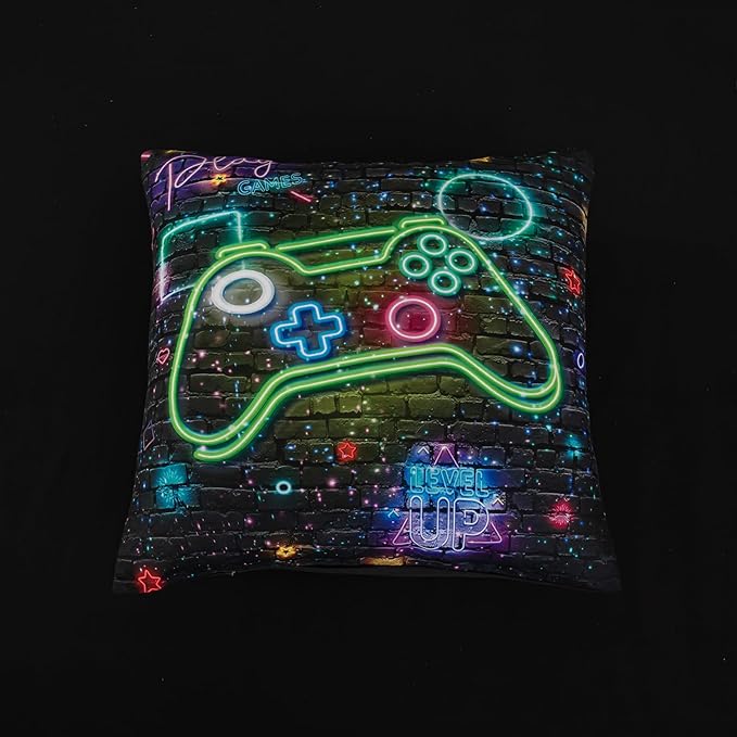 NINENINE Gaming Bedding Sets for Boys, 6PCS Queen Size Comforter Sets for Boys,Gamer Bedding Bed in A Bag Comforter Sheet Set(1Comforter,1Flat Sheet,1Fitted Sheet,1Cushion Cover,2Pillowcases)…
