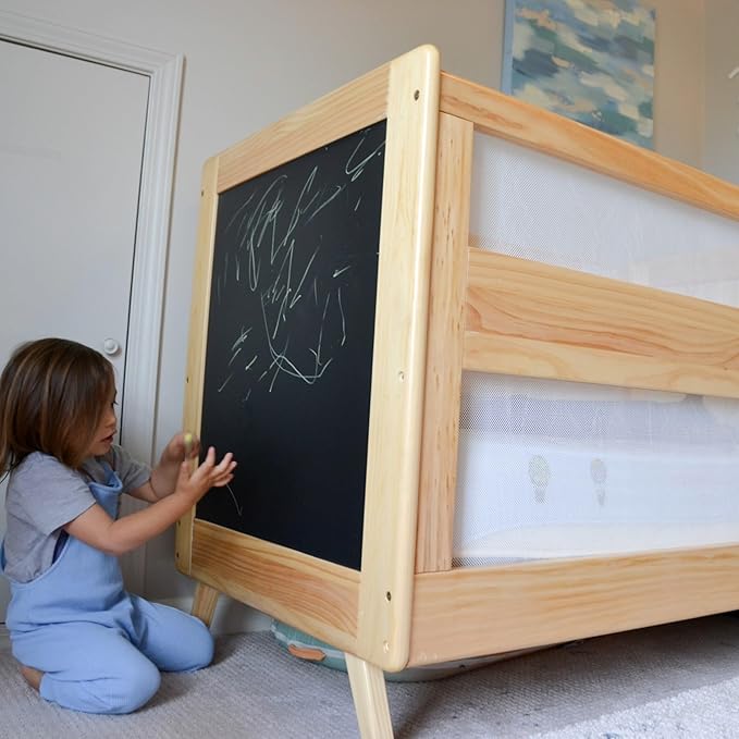 BreathableBaby Breathable Mesh 3-in-1 Convertible Crib (Toddler Bed Kit Sold Separately) — Beech & Chalkboard — Two Adjustable Mattress Heights — Greenguard Gold Certified