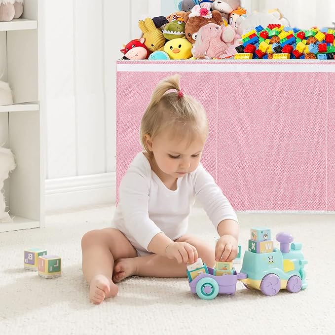 Toy Storage for Girls - Extra Large Kids Toy Box Chest,Collapsible Toy Organizers and Storage for Nursery,Playroom,Office 35.8"x12.6"x16"(Pink)