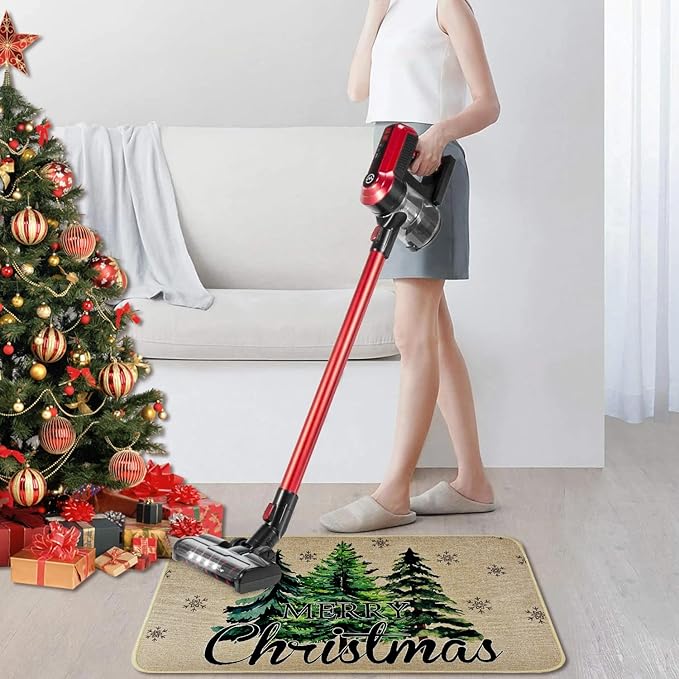 Merry Christmas Door Mat ,Pine Trees Snowflakes Welcome Doormat for Front Door,Non-Slip Winter Xmas Holiday Front Porch Rugs, Indoor Outdoor Entry Doormats Low-Profile Floor Mats,29 x 17 Inch