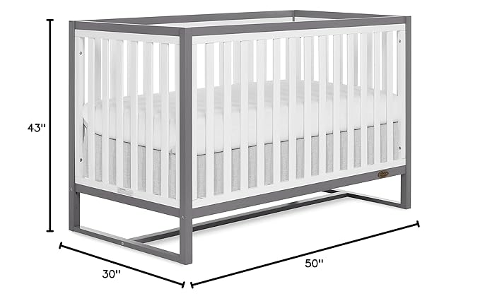 Arlo 5-in-1 Convertible Crib in Steel Grey and White, JPMA Certified, 3 Mattress Height Settings, Non-Toxic Finish, Made of Sustainable and Sturdy Pinewood