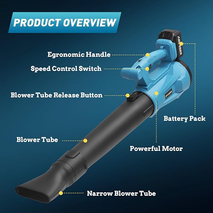 Leaf Blower Cordless, 20V Battery Powered Electric Leaf Blower with 2 Batteries & Charger, 6 Speed Mode, 420CFM Handheld Leaf Blowers for Lawn Care, Patio, Yard, Sidewalk, Blowing Snow