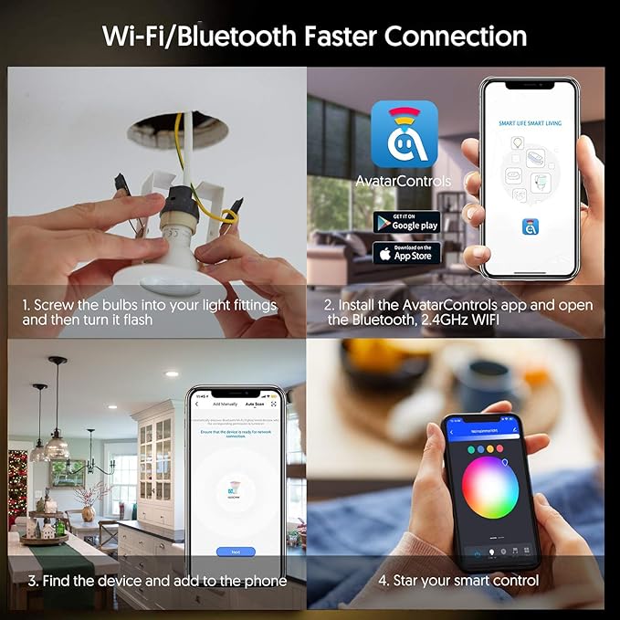 GU10 Smart Bulb 4 Pack, RGBCW Color Changing Alexa LED Light Bulbs 5W - WiFi Track Light Bulbs Dimmable Music Sync 2.4G WiFi Smart Bulbs Compatible with Google Assistant for Kitchen, Bedroom