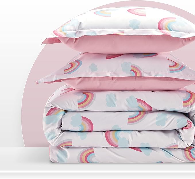 SLEEP ZONE Kids Rainbow Bedding Twin Comforter Set - Super Soft & Cute Printed 2-Piece Comforter Set All Seasons for Boys, Girls, Fade Resistant, Machine Washable, Rainbow