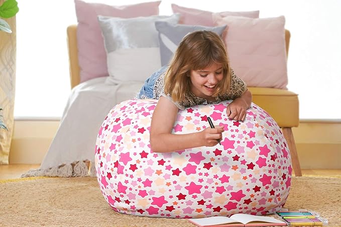 Aubliss Stuffed Animal Bean Bag Storage Chair (Pink Star, Large (38''))
