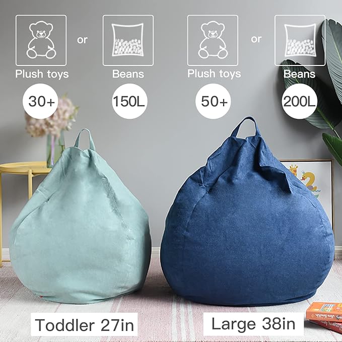YuppieLife Stuffed Animals Bean Bag Chair Cover Candy-Colored Bean Bag(Just Cover, No Filling)/Large Stuff 'n Sit Organization/Toy Storage Bag/Kids Toys Organizer(27'',Dark Grey)