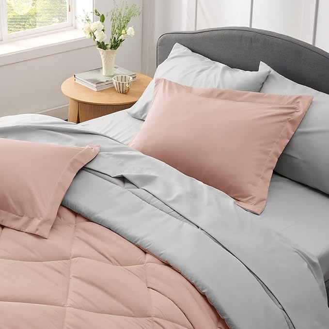 Bedsure Blush Pink California King Size Comforter Set - 7 Pieces Reversible Cal King Bed in a Bag Bed Set with Comforters, Sheets, Pillowcases & Shams, California King Bedding Sets
