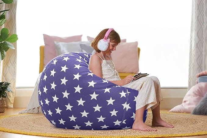 Aubliss Stuffed Animal Storage Bean Bag Chair Cover (No Beans),Stuff and Sit Storage Bean Bag for Kids Toy Storage, X-Large 48"-Canvas Stars Royal Blue