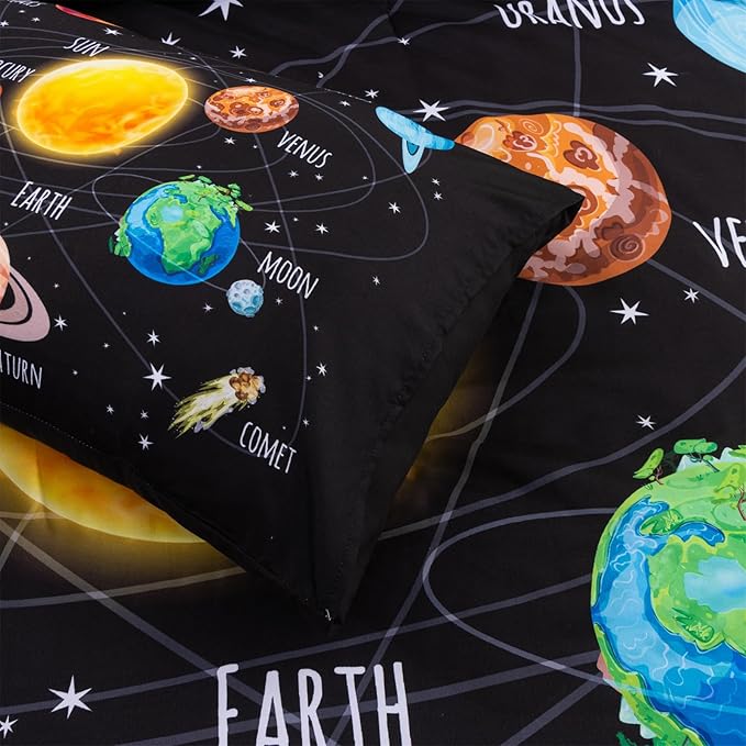 Aimuan Space Comforter Twin Set Kids Rocket Bedding Set Super Soft & Cute Aliens UFO Printed for Boys Girls Teen (Black 1, Twin)
