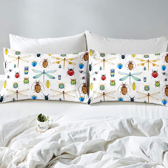 Erosebridal Kids Dragonfly Down Comforter Dragonfly Gifts for Women, Ladybug Insect Comforter Set Queen Size for Children Boys Girls Teens, Reptile Pattern Bedding Comforters Colorful Duvet Insert