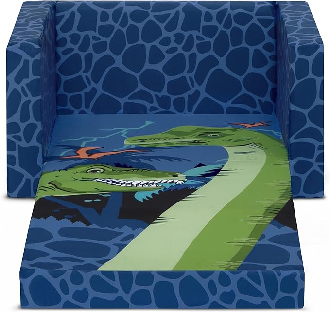 Delta Children Dinosaur Cozee Flip-Out Chair For Relaxing- 2-in-1 Convertible Lightweight,Portable Chair to Lounger for Toddlers & Kids