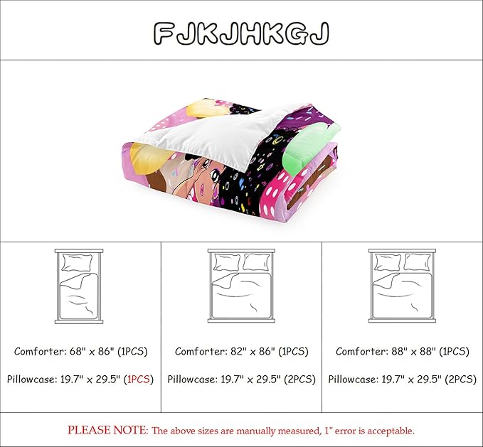 African American Girl Comforter Set Black Girl Comforter Set Princess Bedding with Donut Girl Prints Kids Comforter Sets Gifts for Girls Bedroom Decor Pink Full Size Quilt Sets with 2 Pillowcases