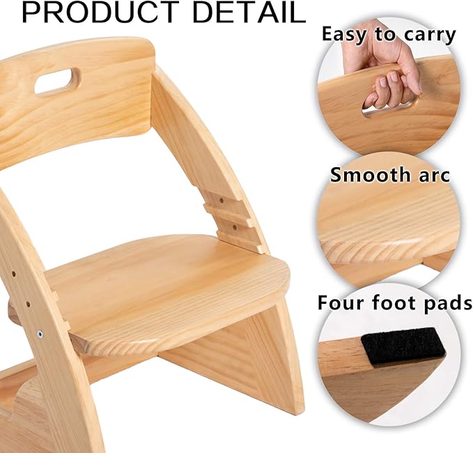 HOUCHCIS Toddler Chair, Wooden Toddler Chair for Kids, Adjustable Kids Chairs for Toddlers, Toddler Chairs and Small Chair, Kids Chair (Wooden)