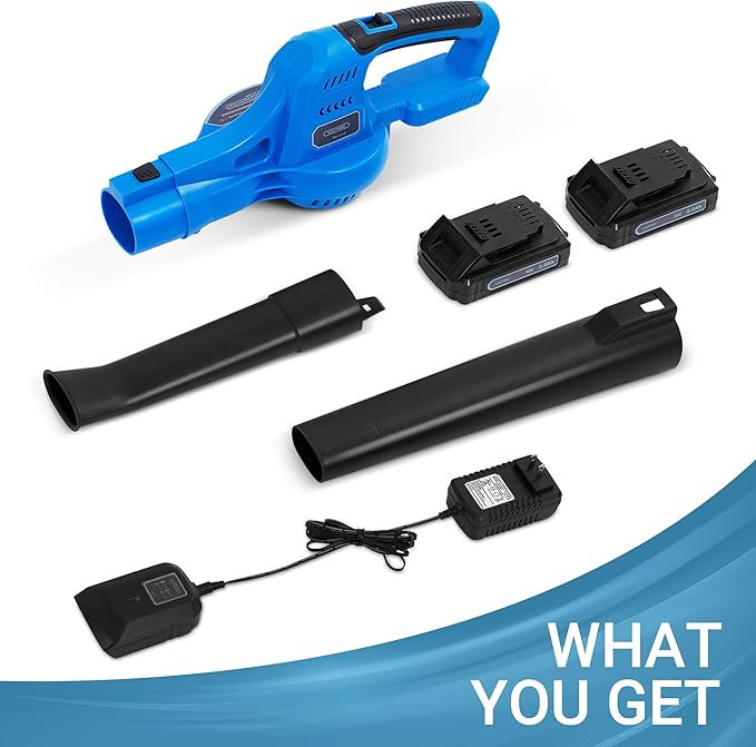 20V Leaf Blower Cordless, Battery Powered Leaf Blower with 2 Battery and Charger, Rechargeable Electric Handheld Leaf Blowers Variable Speed with 2 Tubes for Patio, Lawn, Leaves