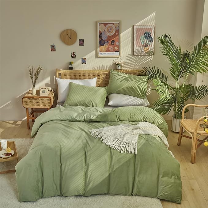 Sage Velvet Comforter Sets Solid Sage Green Flannel Bedding Set Cal King Women 3 Pieces Sage Green Velvet Blanket Winter Bedding Set Men Sage Green Flannel Bed Comforter Set Cal King Bedding