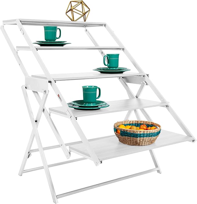 Origami Modern 2 in 1 Shelf to Table Style, Organizer Deco Rack Magically Turn to a Table/Desk in a Second,Fully Assembled,White/White US Patent Pending (STT-WHIWHI)
