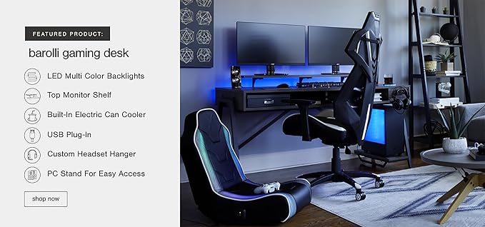 Signature Design by Ashley Barolli Home Office Gaming Desk with Multiuple LED Back Lights, Grayish Brown