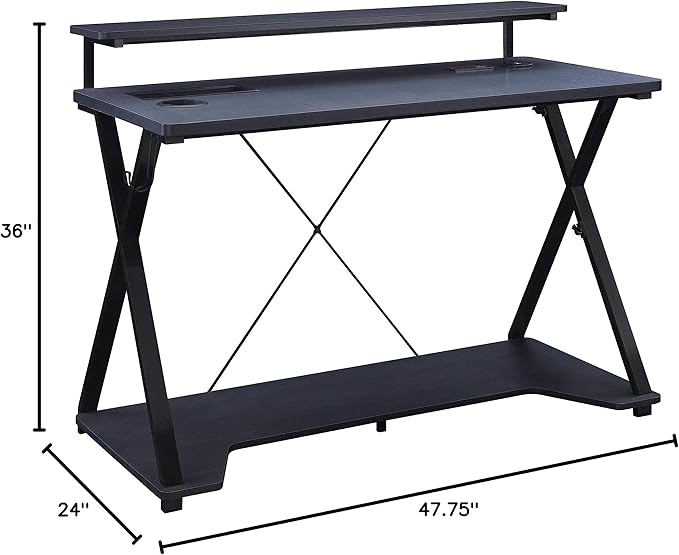 OSP Home Furnishings Checkpoint Ghost Battlestation Gaming Desk with RGB LED Lights, Black