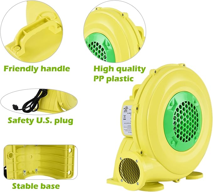 350W Air Blower, Pump Fan Commercial Inflatable Bouncer Blower, Perfect for Inflatable Water Bounce House, Jumper, Bouncy Castle Yellow