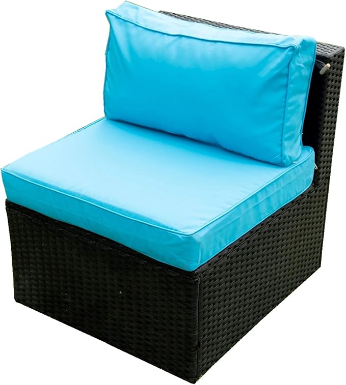 5 Pieces Outdoor Furniture PE Rattan Patio Sectional U Shaped Conversation Sofa Set with Table and 2 Pillows for Garden, Yark, Lawn, Backyard, Onesize, Black Wicker+Blue Cushion