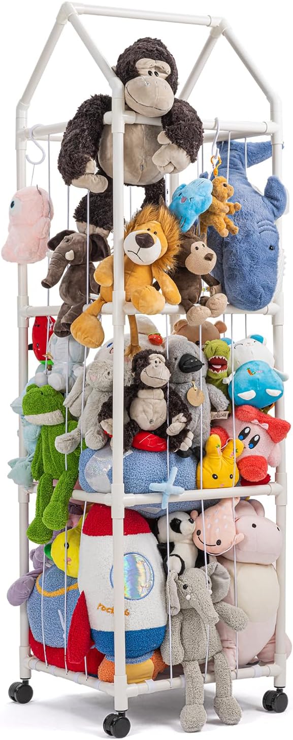 Stuffed Animal Zoo Storage, Extra Large Stuffed Animal Holder with Dust Cloth and Universal Wheels, Toy Storage Organizer, Plush Storage Organizer Shelf for Birthday Gift, Nursery Play Room Bedroom