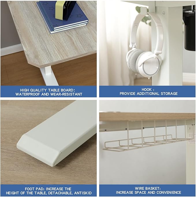 Adjustable Height L-Shaped Electric 59 Inch Sit-Stand Computer Desk with 3 Splice Boards, Lockable Casters-Ideal for Home Office, 59Inch, Oak