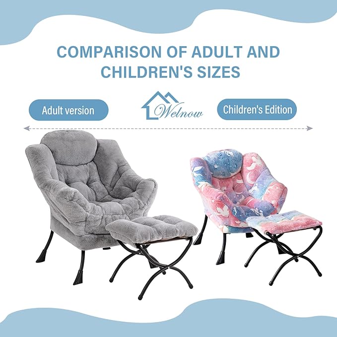 Welnow Toddler Kids Lazy Chair with Ottoman, Glow in The Dark Accent Comfy Lounge Children Armchair Couch with Removable Cover, Detachable Reading Chair with Footrest for Boy or Girl