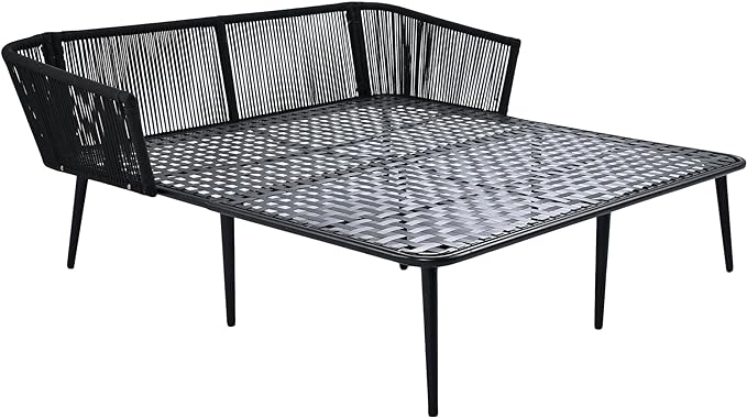 Patio Daybed Set for 2, Outdoor Furniture All-Weather Sofa Sunbed with Adjustable Iron Feet, Woven Nylon Rope Backrest, Washable Cushions and Pillows, for Balcony, Poolside, Gray