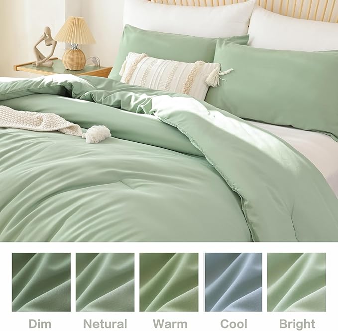 ROSGONIA Full Size Comforter Sets for Girls Boys Teens Sage Green, 3pcs(1 Comforter & 2 Pillowcases), Soft Kids Comforter Sets All Season Dorm Bedding