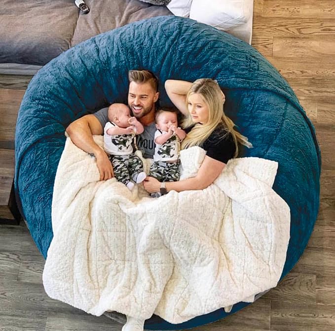 6FT Giant Fur Bean Bag Chair Cover, Ultra Soft Bean Bag Bed for Adults (No Filler, Cover only), Big Round Soft Fluffy Faux Fur Bean Bag Lazy Sofa Bed Cover, Machine Washable Big Size Bean Bag Cover