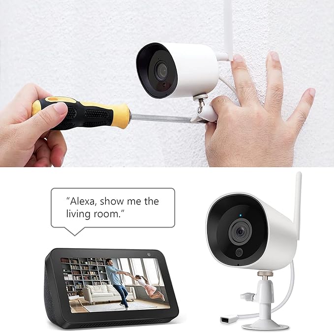 Rraycom 2K WiFi Security Cloud Camera for Outdoor, 3MP Wireless Camera(Plug-in) with Night Vision, Motion Detection, IP66 Waterproof, Cloud Storage, 24/7 Live Video, Compatible with Alexa(2pack)