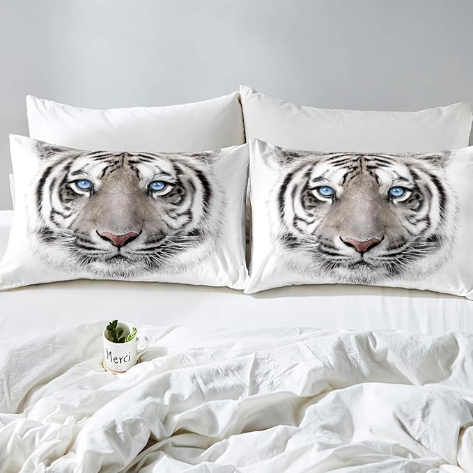 Erosebridal Boys Tiger Comforter Set Twin Size, Wild Animal Print Down Comforter for Boys Girls Teens Adult Bedroom, Grey Tiger Skin Duvet Insert Black White Stripe Bedding Comforters for Bedroom