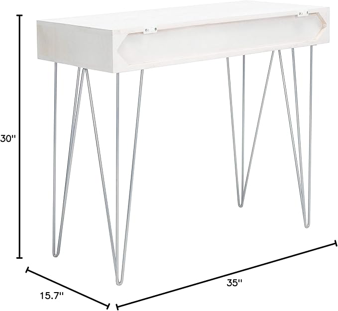 Safavieh Home Office Collection Marigold White Wash and Silver 1-Drawer Hairpin Leg Desk, 0
