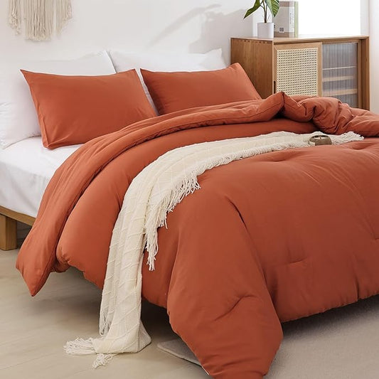 ROSGONIA King Size Comforter Set Burnt Orange,3pcs(1 Terracotta Comforter & 2 Pillowcases) Lightweight Boho Rust Fall Bedding Blanket All Season Quilt