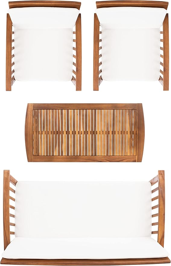 SAFAVIEH Outdoor Collection Rocklin Natural/ Beige 4-Piece Conversation Patio Set with Cushions