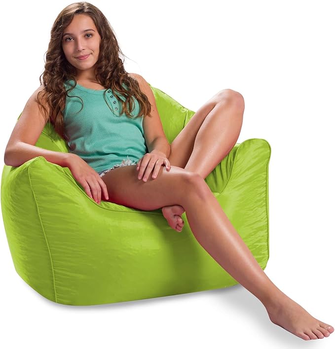 Posh Creations Structured Comfy Bean Bag Chair for Gaming, Reading, and Watching TV, Malibu Lounge, Soft Nylon-Lime