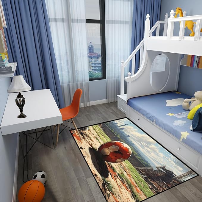 Football Rug - Football Decor for Boys Bedroom Soccer Rug for Play Area Football Printed Rug for Kids Room Basketball Rugs for Teen Boys Bedroom Playmat Area Rugs for Kids Rooms,3'×4'