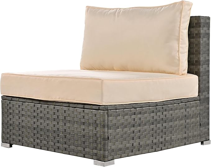 Patio 7-Piece Set, Half-Moon Curved Sectional Sofa Outdoor Rattan Furniture with Ottoman and No-Slip Cushions for Balcony, Porch, Garden, Zc-Beige