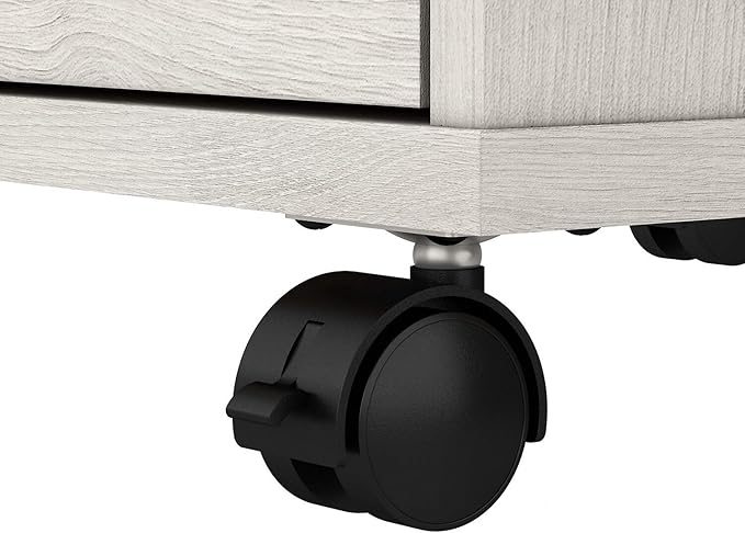 Bush Furniture Key West 60W L Shaped Desk with 2 Drawer Mobile File Cabinet in Linen White Oak