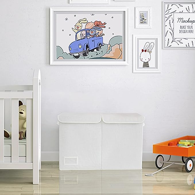 GRANNY SAYS Large Storage Bins with Lids, Foldable Storage Chest with Handles, Stuffed Animal Storage for Playroom, Living Room, Pearl White