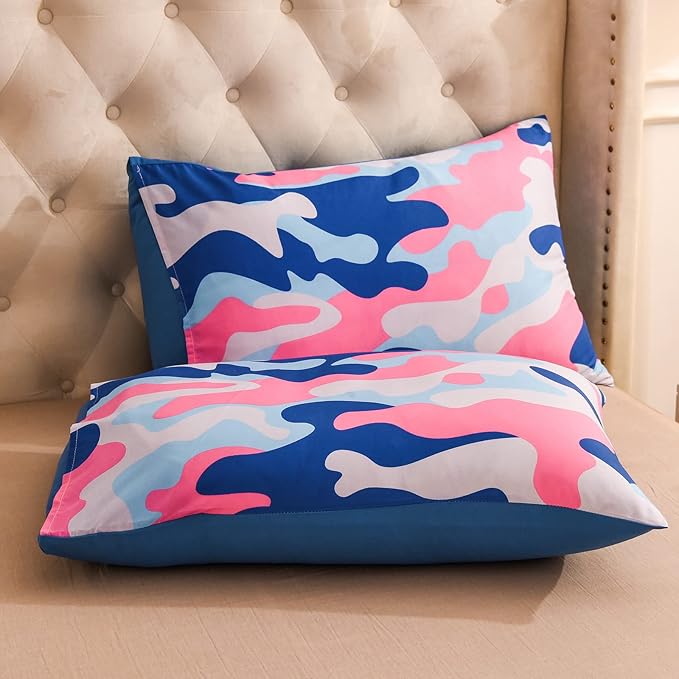 Meeting Story Camouflage Bedding Set, Colorful Pattern Style Twin Camouflage Comforter Set, 3 PCS 1 Comforter and 2 Pillowcases in One Bag, All Season Bedspread for Kids Teens Adults (Blue, Twin)