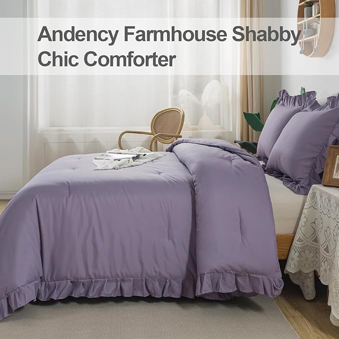 Andency Grayish Purple Ruffle Comforter Set Twin, 2 Pieces Kids Comforter Set Twin(66x90Inch), Lightweight Soft Shabby Chic Bedding Comforter Sets All Season Bed Set for bedrooms