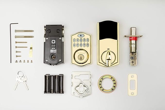 Kwikset 914 Traditional Keypad SmartCode Electronic Deadbolt Smart Lock featuring SmartKey Security and ZigBee 3.0 Technology in Polished Brass