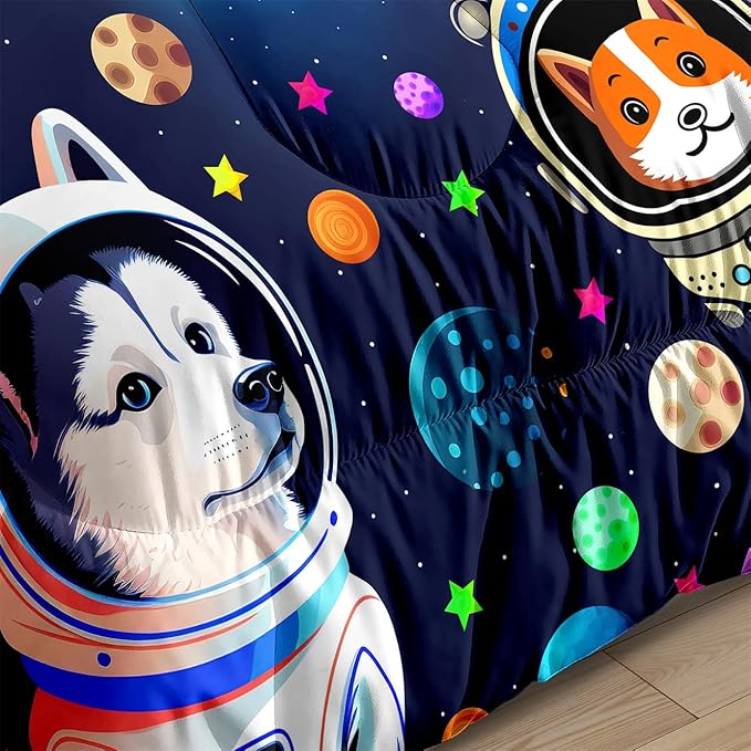 Dogs Twin Comforter Set for Boys - 2Pcs Lovely Pets Animals Theme Bedding Set for Boys Bedroom Kids Room Decor Cute Corgi Husky Alaska Pattern Soft Comforter with 1 Pillowcase for All Season